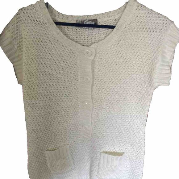 Ami Sanzuri Womens Sweater Ivory Buttons Pockets Cap Sleeves Acrylic Pullover M - Picture 2 of 6